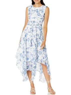 Calvin Klein Floral Handkerchief Hem Midi Dress
